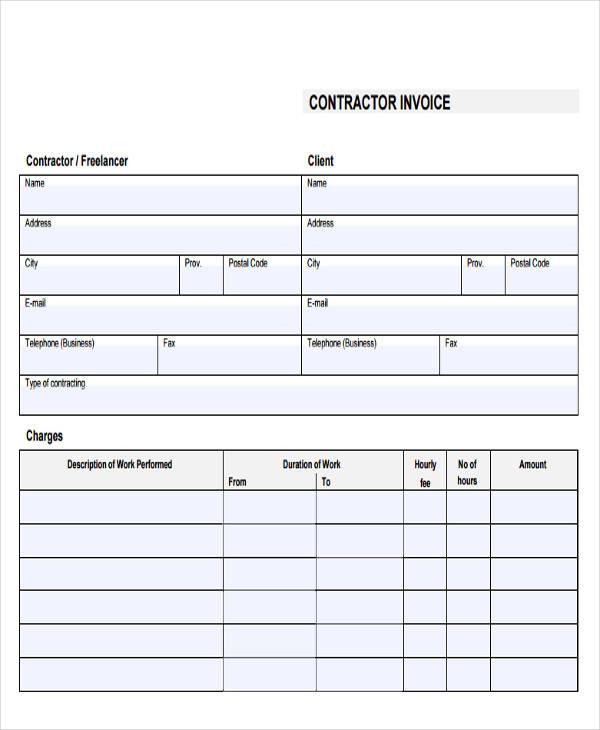 free printable contractor